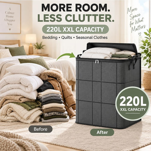 220L XXL Foldable Storage Bag with Reinforced Handles, Upgraded Heavy-Duty Design with Reinforced Seams & Zipper, Portable Moving Storage Bags for Bedding, Clothes & Quilts，XXL: 23.6x19.7x27.6 in：3