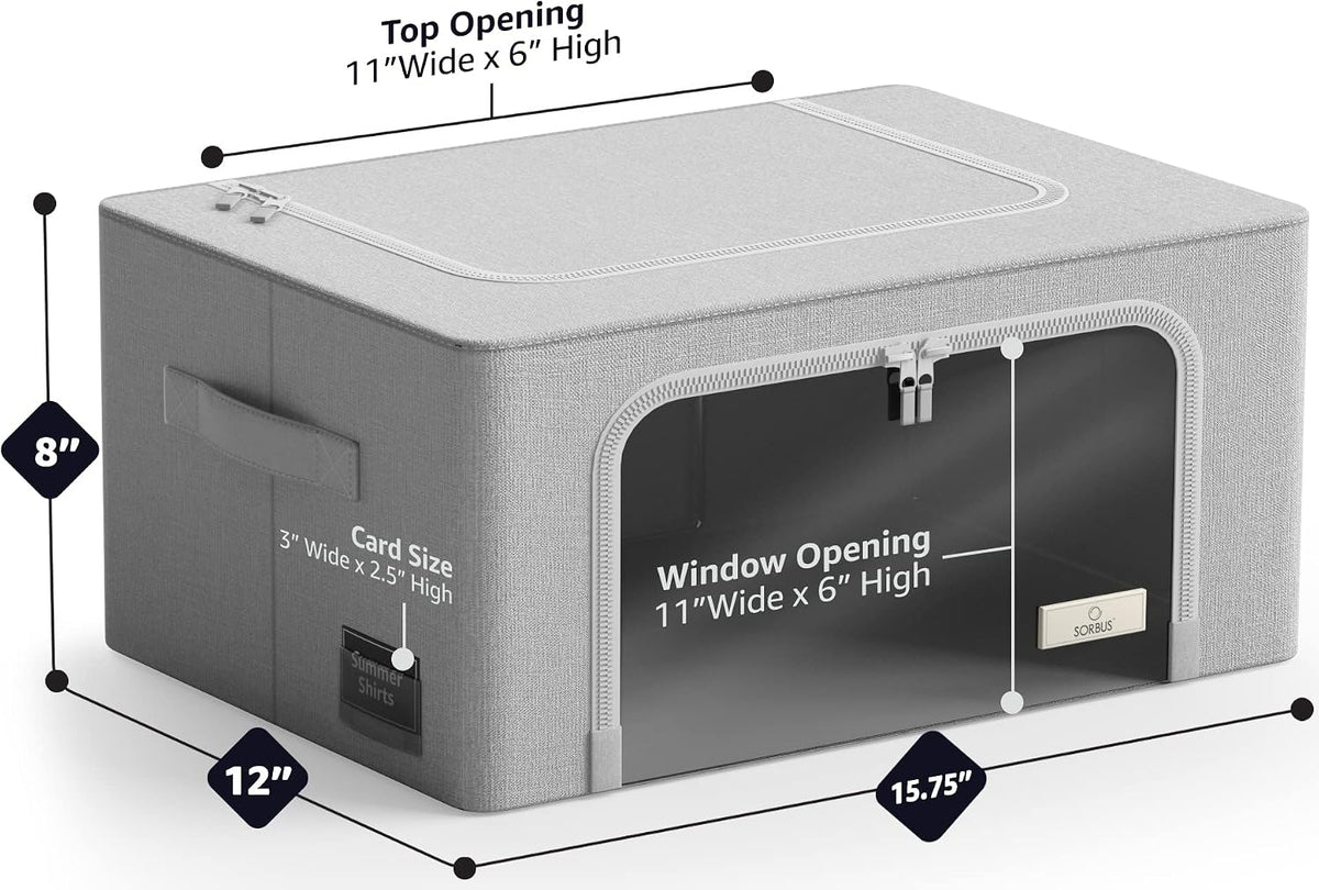 Sorbus Clothes Storage Bins, Clear Window & Handles (2 Pack, Gray)