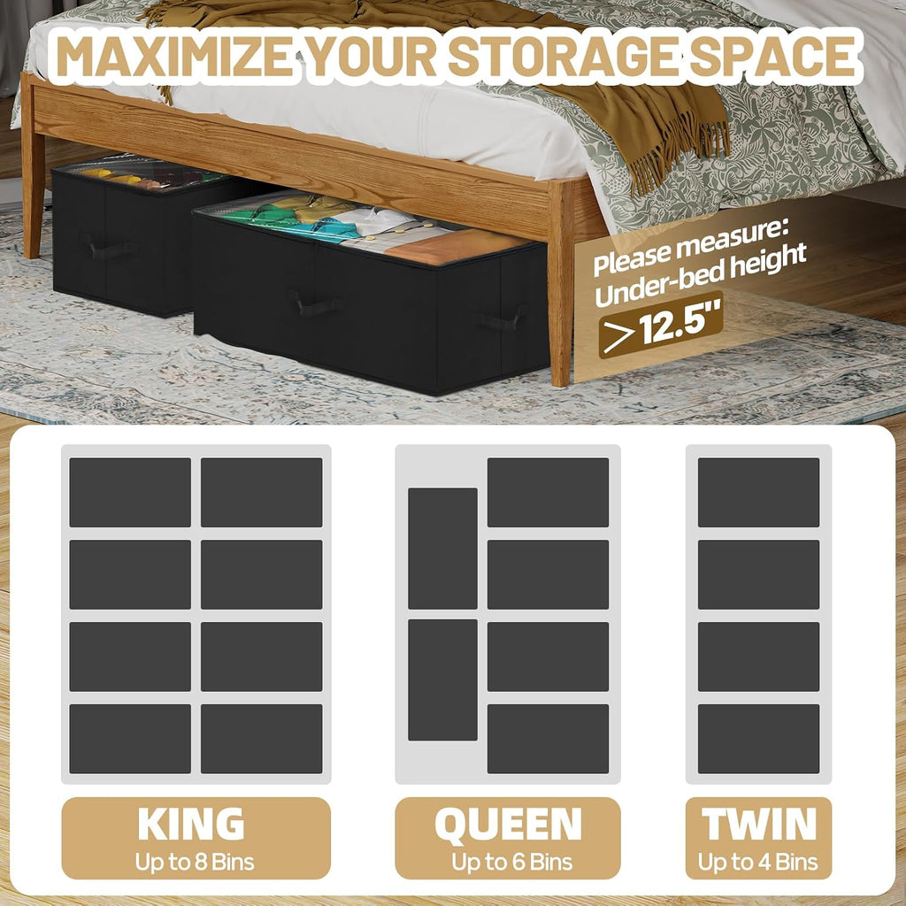 Large Under Bed Storage Containers, 12" Height, 31" Long, 2 Pack, Black
