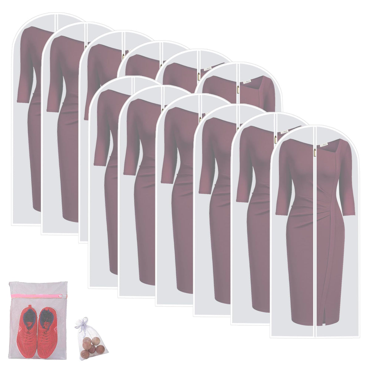 Garment Bags for Hanging Clothes Travel (Set of 12) Clothes Storage Bags Closet Cover for Open Closet with Zipper for Suit, Sweaters Travel Laundry Wardrobe Closet Garment Dust Cover