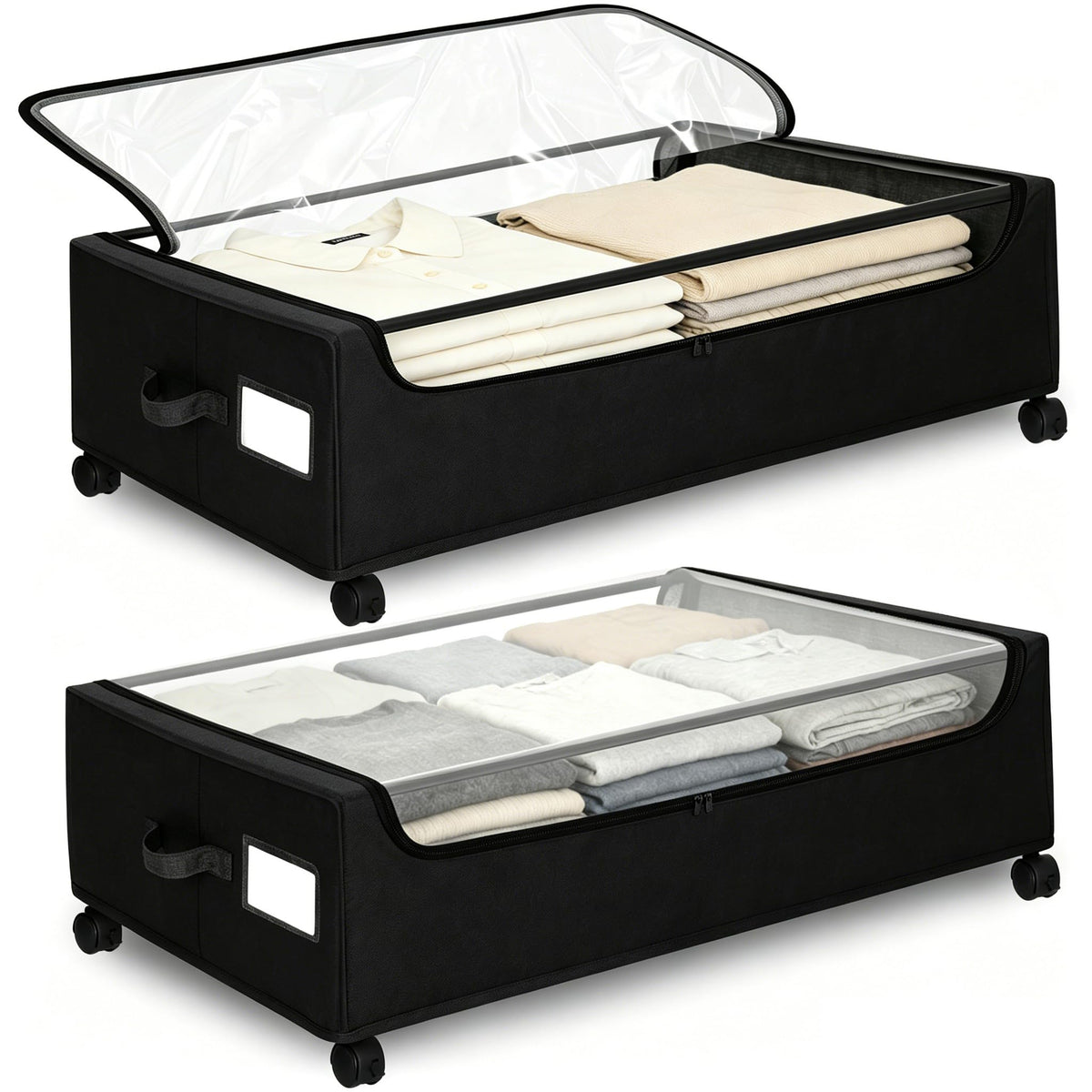 Under Bed Storage with Wheels, 2 Pack Under Bed Storage Containers, 10.6 inches Tall Underbed storage bins on Wheels, Rolling Under the Bed Metal Drawers for Clothes, Blankets, Shoes (XXXL, 90L)
