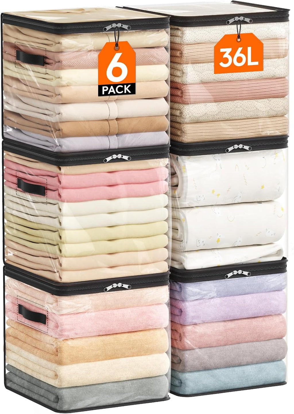 Lifewit 6 Pack Clear Clothes Storage Bags, Sweater Storage with Zipper, 36L