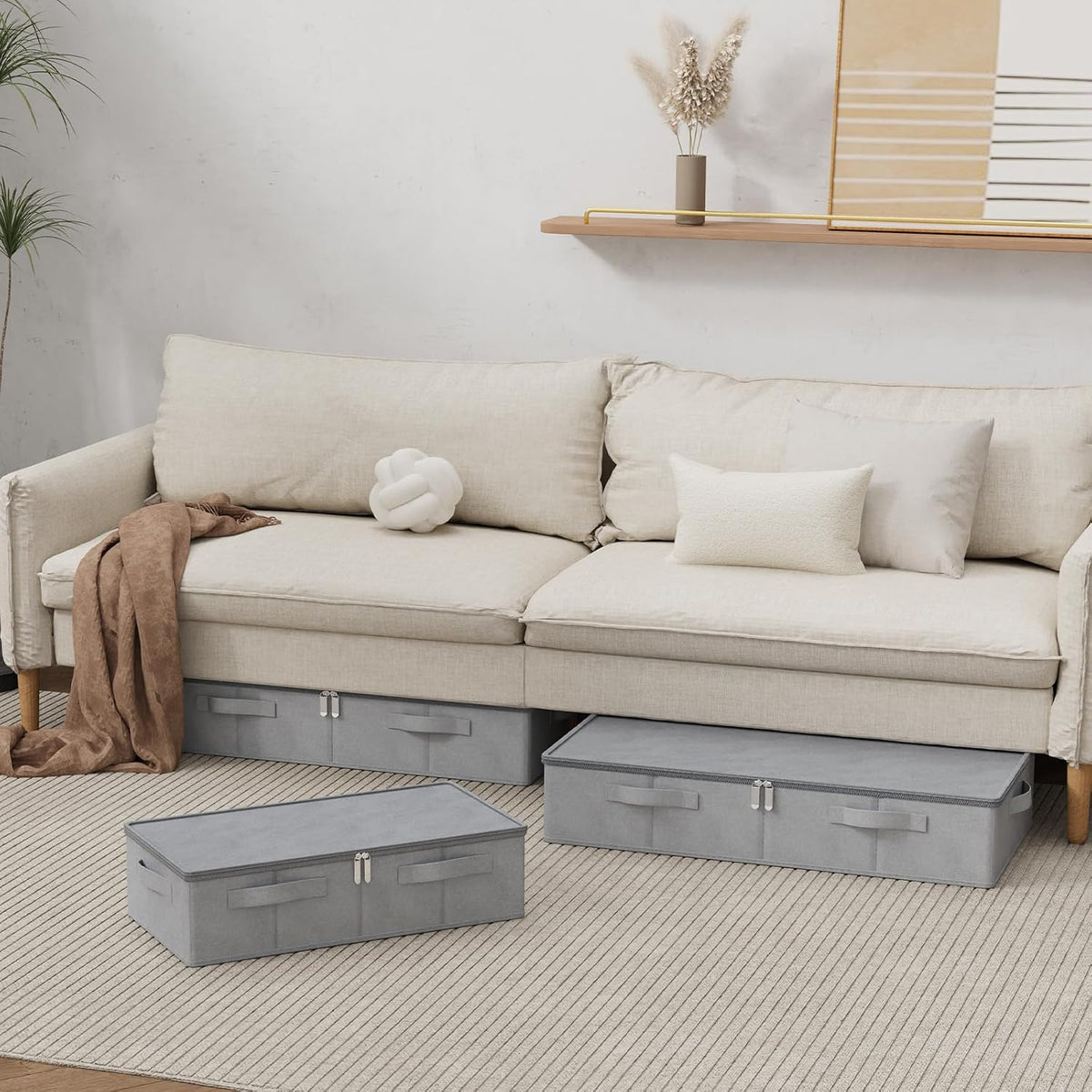 Underbed Fabric Storage Box with Lids,23.6x11.8x5.9in,Grey,2 Pack