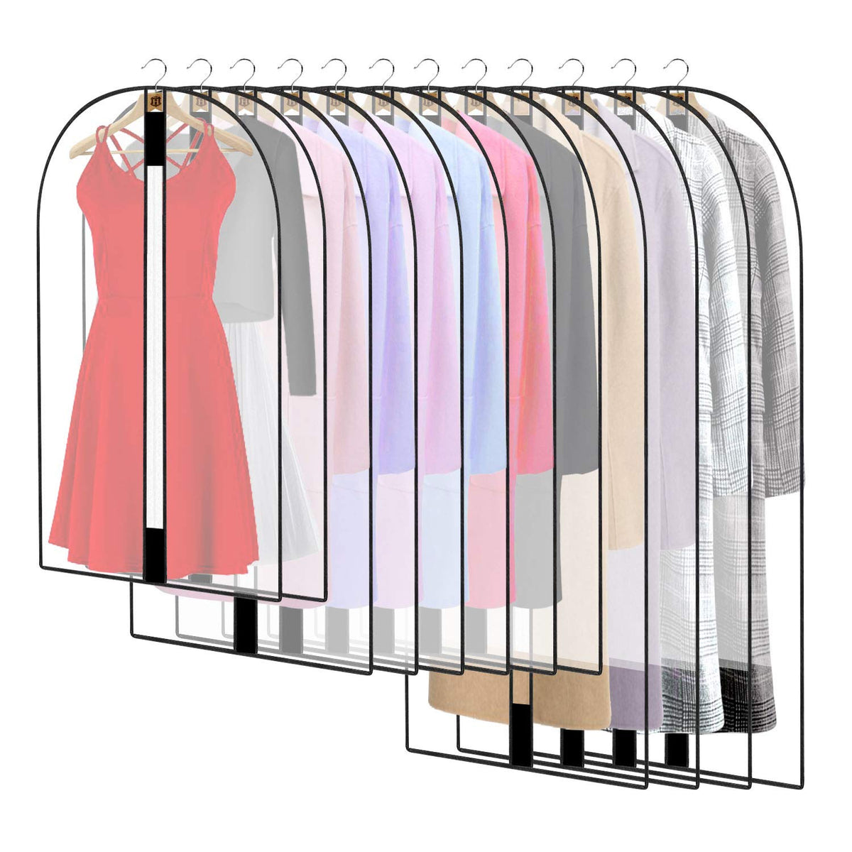 Pwsap 6Pcs Clear Garment Bags for Hanging Clothes, Breathable Clothes Covers with Zip, Moth Proof Hanging Garment Covers Bags for Travel & Wardrobe Storage for Dresses, Shirts, Coats (40 inch)