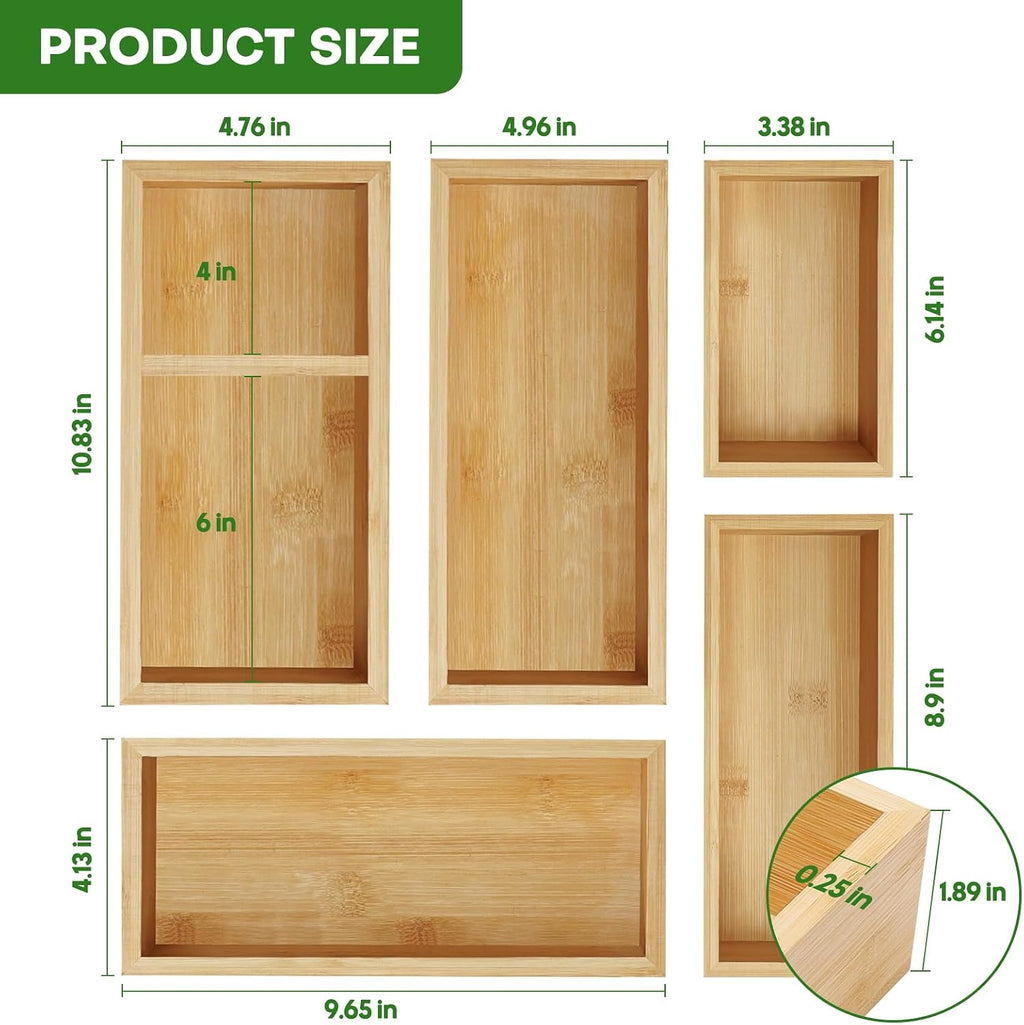 MapleGrace Bamboo Drawer Organizer Set, Individual Wood Storage Organizers