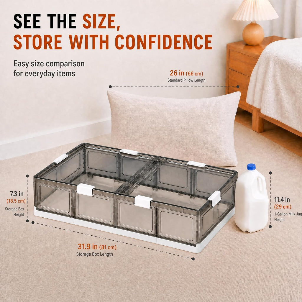 2-Pack Under Bed Storage Containers with Wheels - Stackable, Foldable Plastic Storage Boxes with Lids for Clothes, Shoes, Blankets - Perfect for Bedroom Organization and Dorms