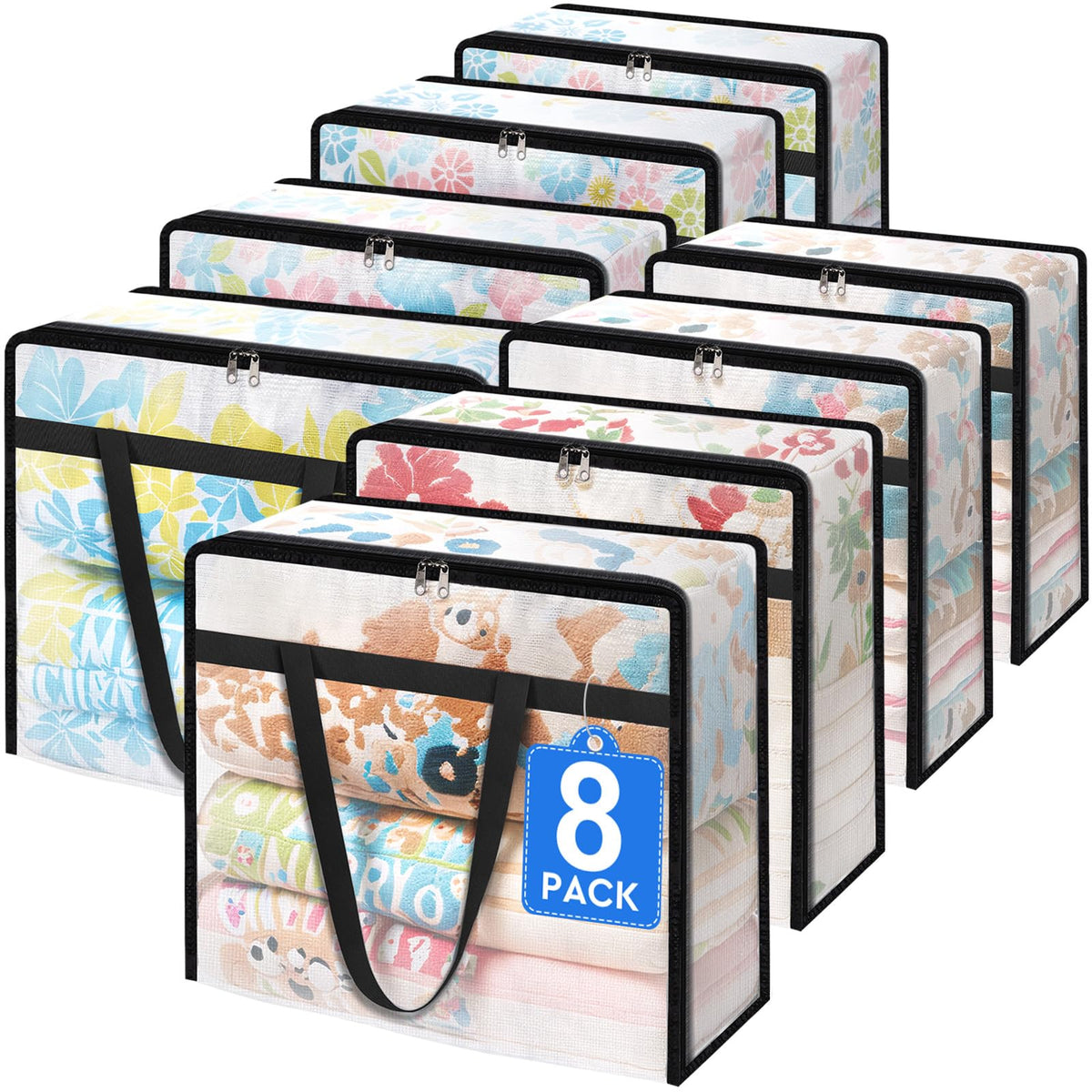 TasticTotes 6 Pack Clear Storage Bags for Comforter, Clothes & Bedding, 40L