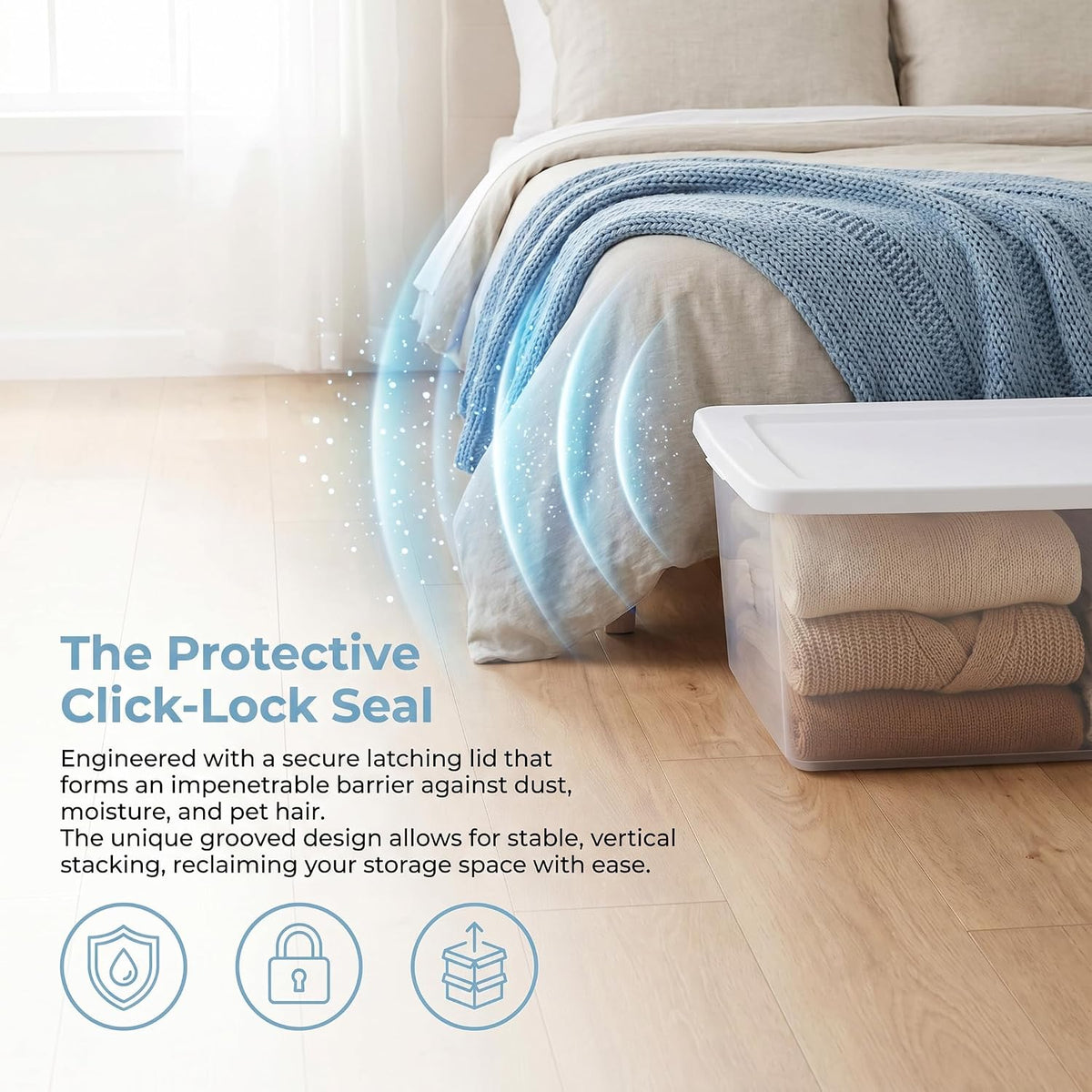2 Pack 41 Qt Clear Under Bed Container, Stackable Storage Bin with Lid