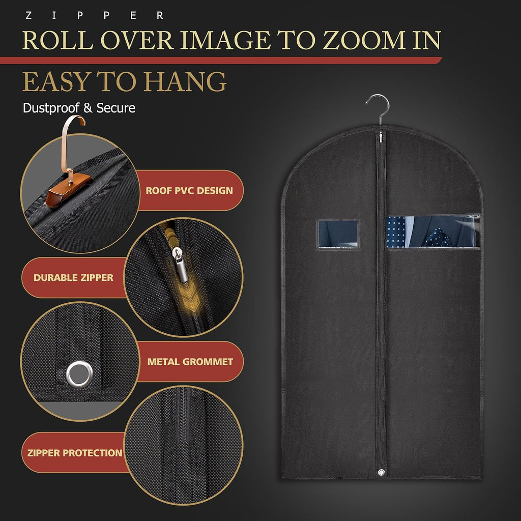 Hleelomi 2 Pack 40-in Garment Bag for Hanging Clothes Suit Bag Black