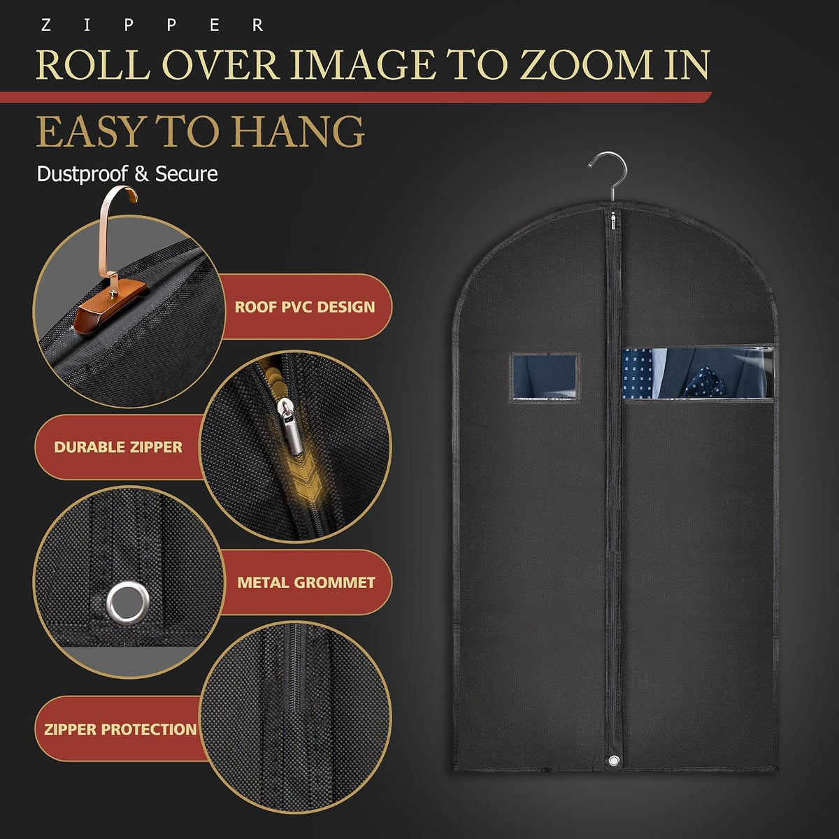 Hleelomi 2 Pack 40-in Garment Bag for Hanging Clothes Suit Bag Black