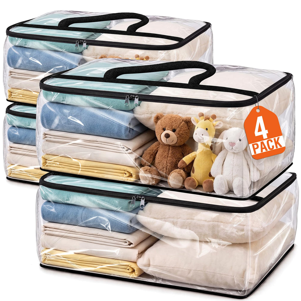 SpaceTrove Clear Storage Bags, 4-Pack Under Bed and Closet Organizers 40L