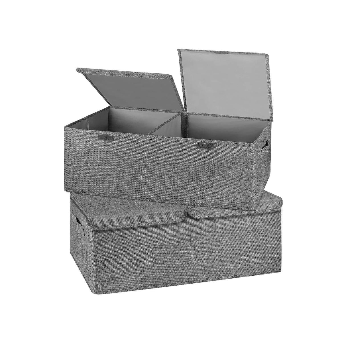 2 Pack Large Storage Boxes with Lids and Handles, Collapsible Linen Storage Bins Organizer Containers Baskets Cube with Removable Divider for Home Bedroom Closet Office (Cream, Small)