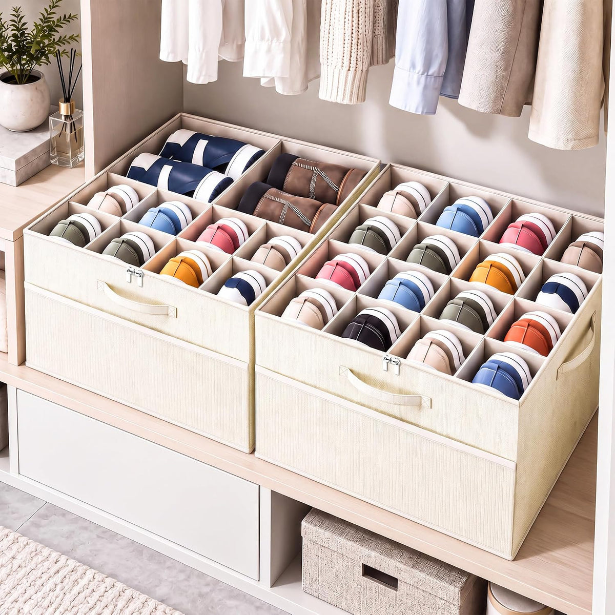 Shoe Organizer for Closet, Foldable Shoe Storage with Adjustable Dividers