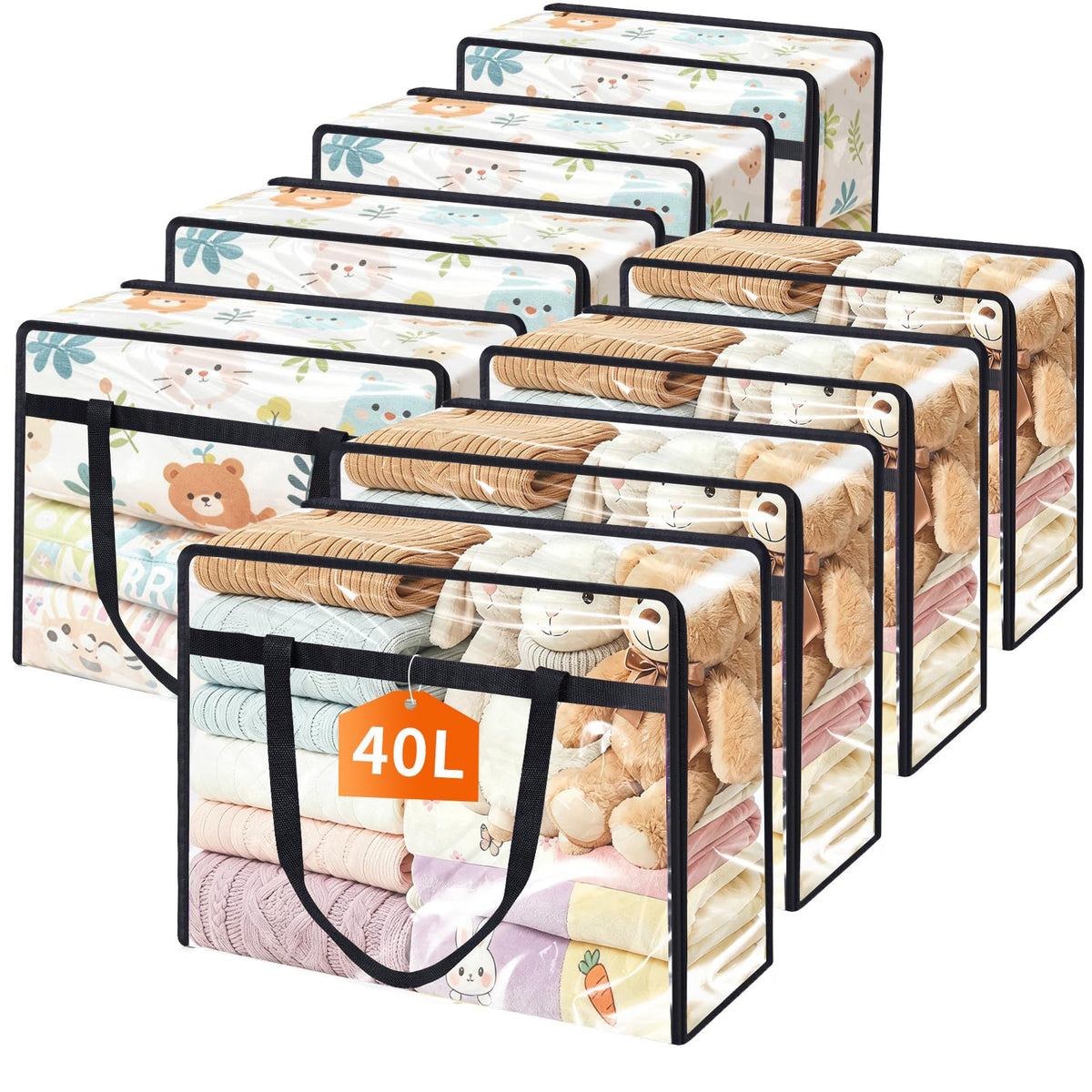 4 Pack Clear Clothes Storage Bags, 40L Vinyl Blanket Storage Containers with Heavy Duty Zipper, Foldable Moving Bags, Closet Organizers for Bedding, Clothing, Comforters, Linens, Duvet