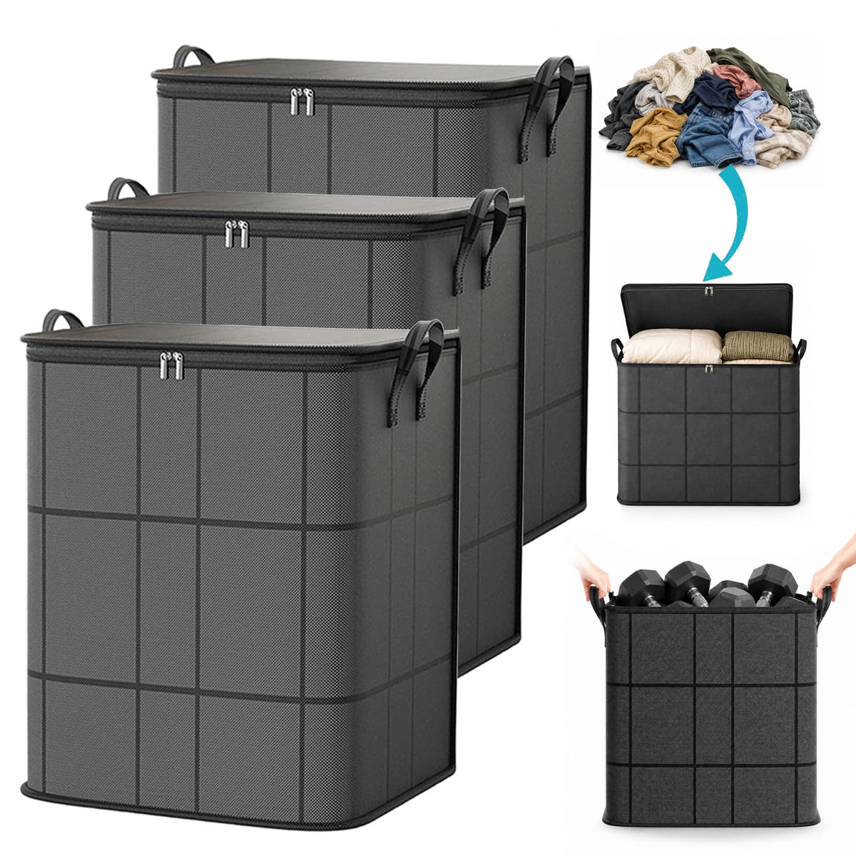 220L XXL Foldable Storage Bag with Reinforced Handles, Upgraded Heavy-Duty Design with Reinforced Seams & Zipper, Portable Moving Storage Bags for Bedding, Clothes & Quilts，XXL: 23.6x19.7x27.6 in：3