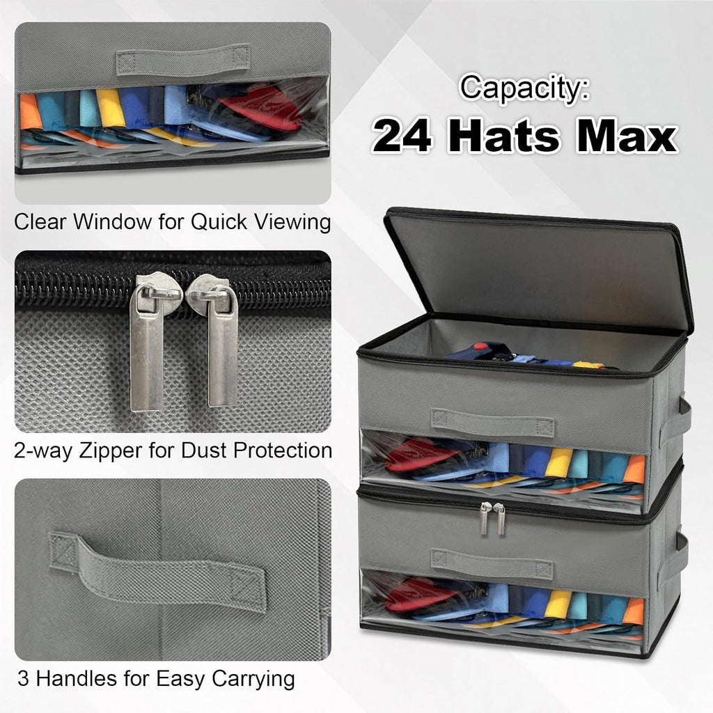 2 PCS Stackable Hat Storage for Baseball Caps, Hat Organizer Box for Closet