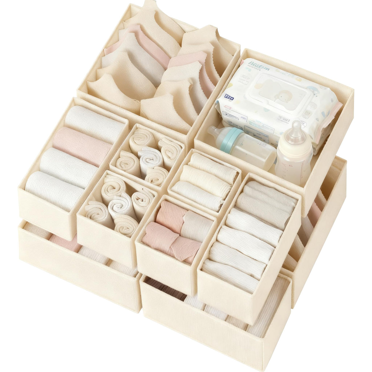 Criusia Drawer Organizer Clothes 12 Pack, Dresser Organizer for Nursery Bedroom Closet Organization and Storage - Baby Clothes Organizer Bins - Drawer Divider for Sock Underwear Bra Ties (Grey)