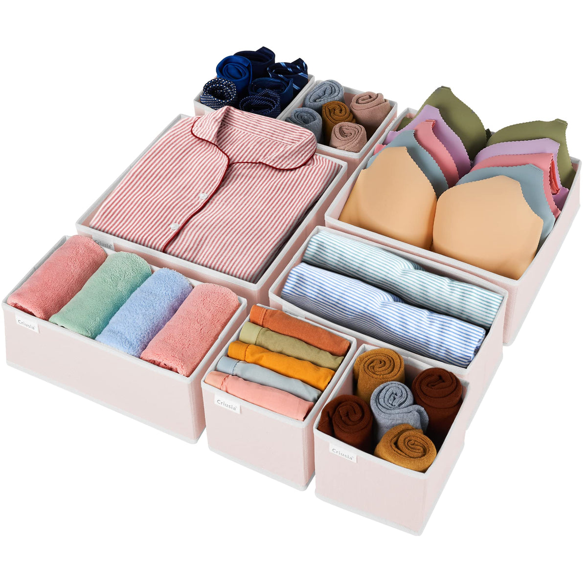 Criusia Drawer Organizer Clothes,16 Pack Underwear Drawer Organizers, Foldable Closet Organizers and Storage Dresser Drawer Dividers Clothing Organizer for Clothes, Socks, Scarves, Bra, Ties (Beige)