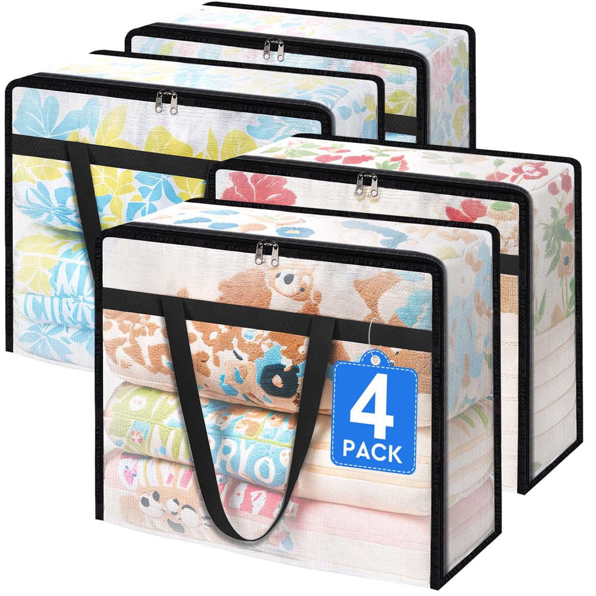 TasticTotes 6 Pack Clear Storage Bags for Comforter, Clothes & Bedding, 40L