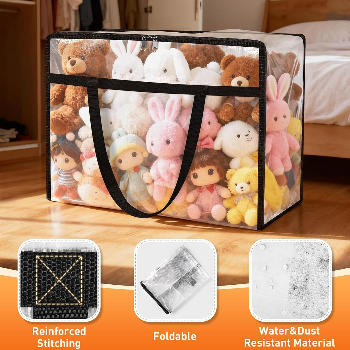 4 Packs 60L Clear Under Bed Storage Containers, Large Clothes Storage Bags