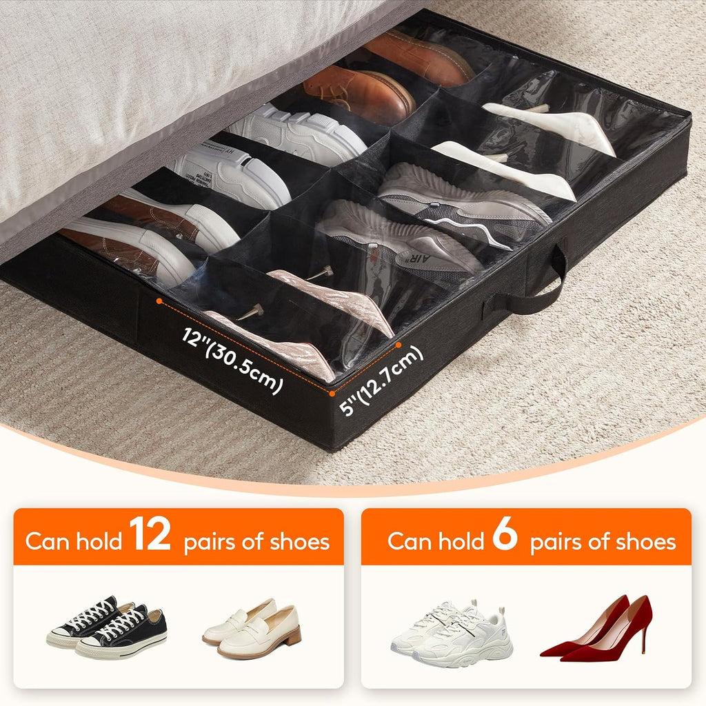 Lifewit Under Bed Shoe Storage Organizer Container, 3 Pack(12 Shoes Cells)
