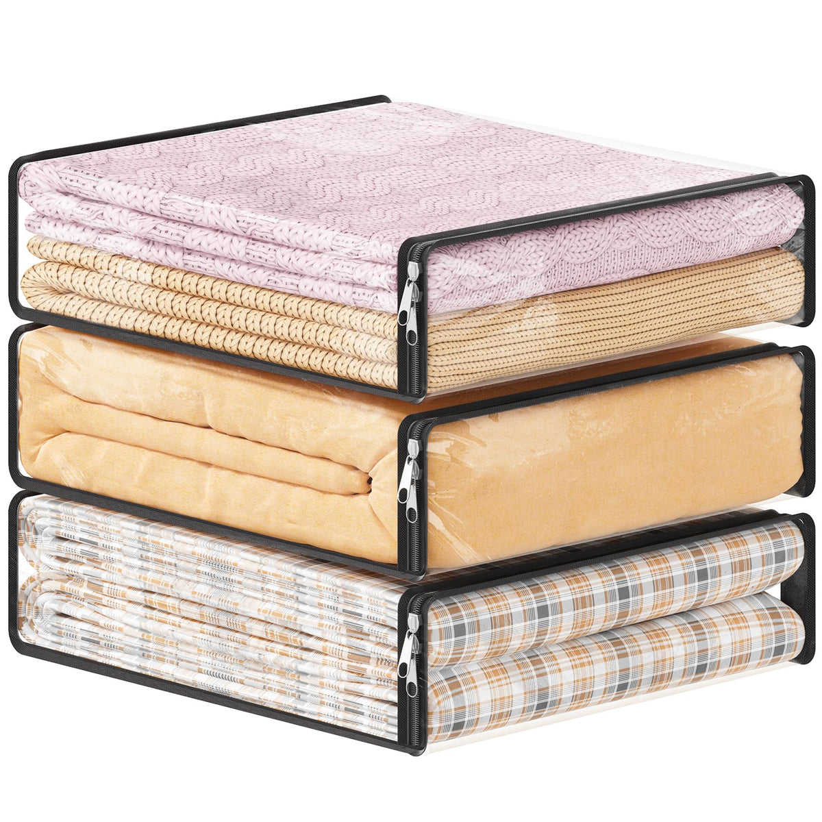 Lifewit 14L Clear Sheet Storage Bags with Zipper 3 Pack, Plastic Sweater Storage Bins for Clothing, Vinyl Foldable Clothes Containers Organizers for Closet, Blankets, Bedding 15.7 x 13.8 x 3.9 Inch