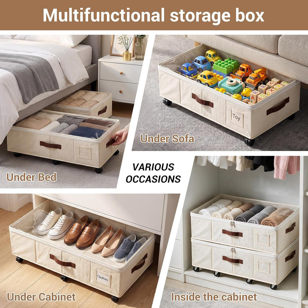 2 Pack Underbed Storage Boxes with Wheels, White