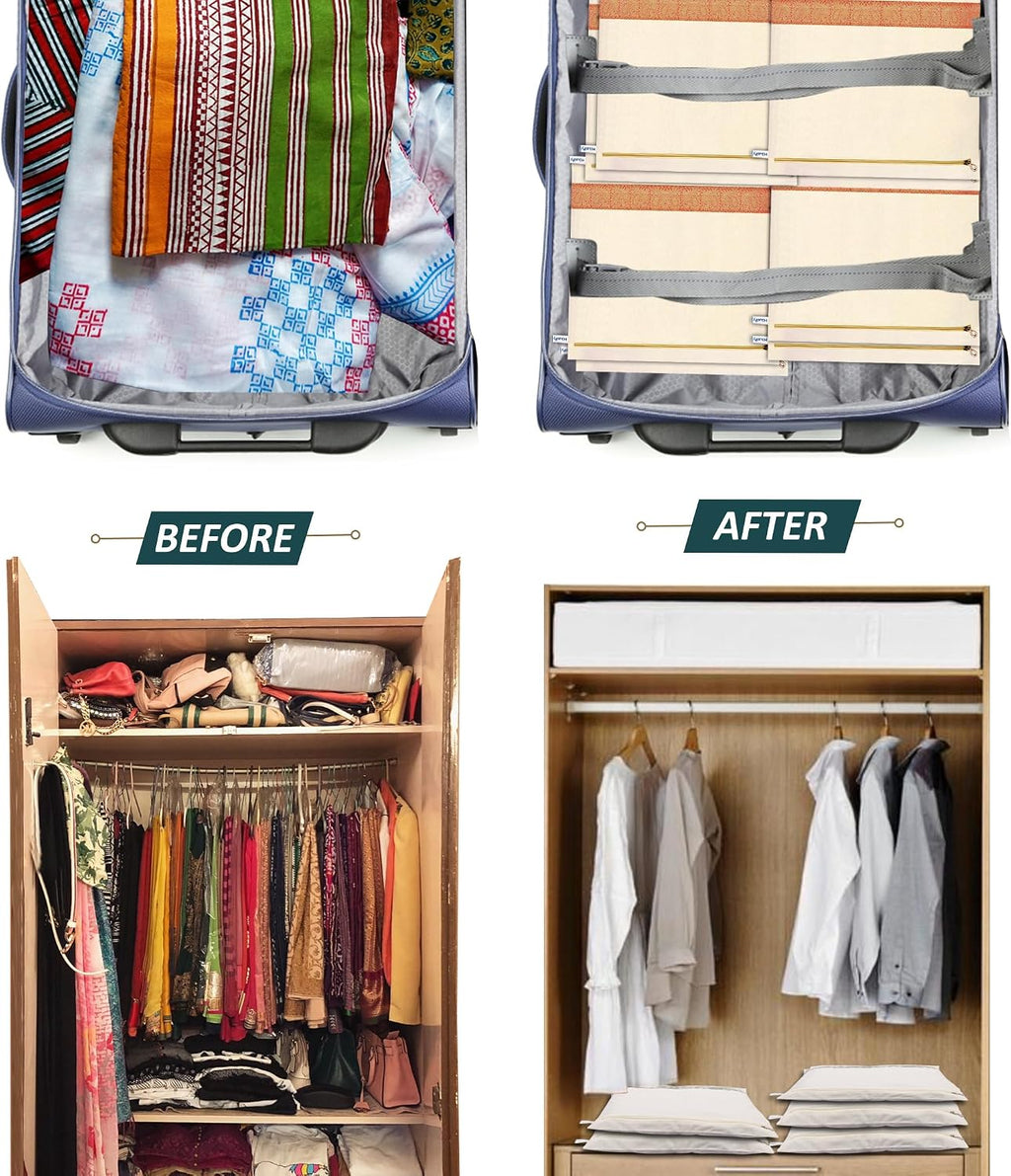 Cotton Saree Covers with ZIP - Pure Cotton 12 Big Size(16.5×14.5 Inches) Single Sari Storage Bags/Cover/Pouches for Packing New Sadi - Wardrobe Organizer for Sarees/Cloths With Window (12)