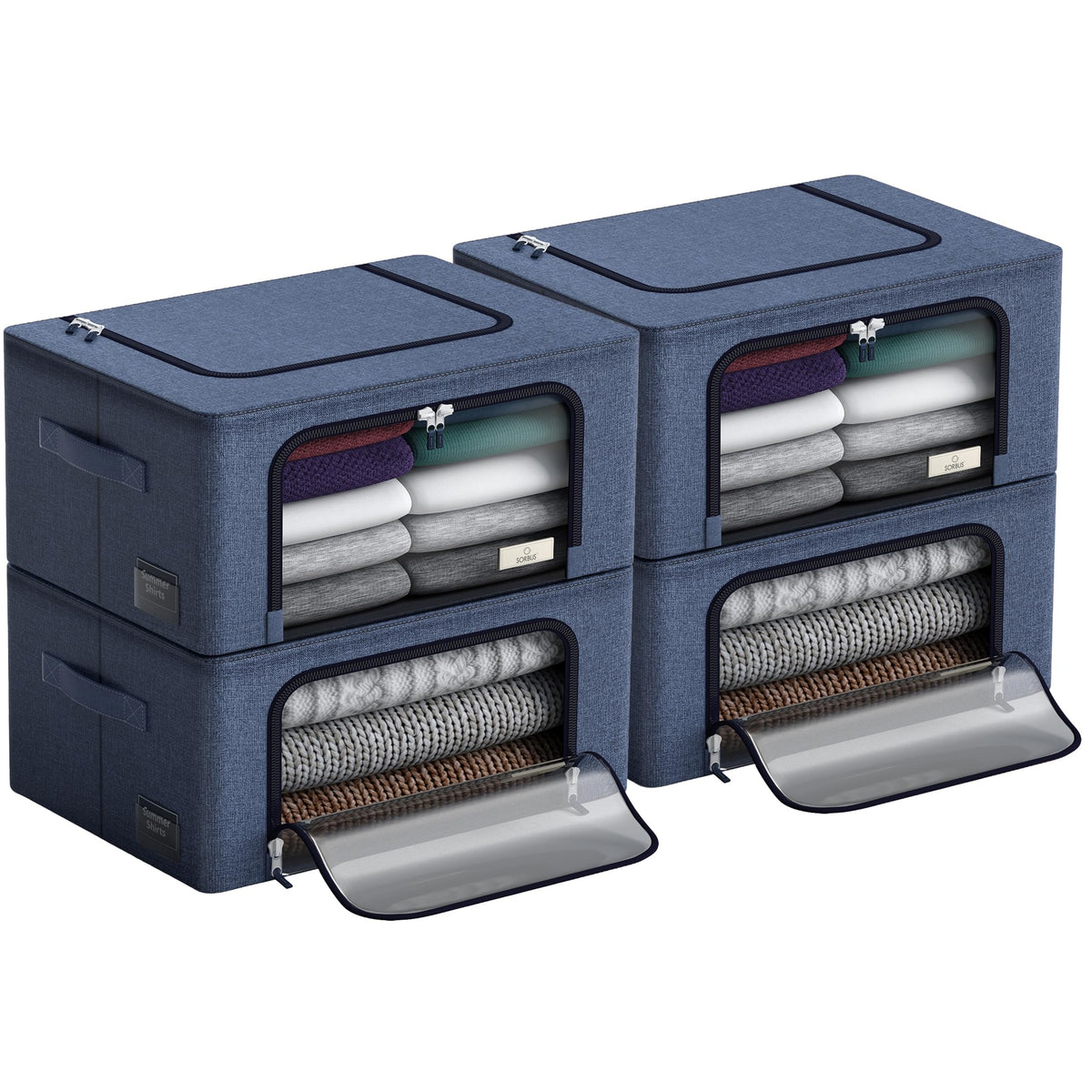 Sorbus Clothes Storage Bins, Clear Window & Handles (2 Pack, Gray)