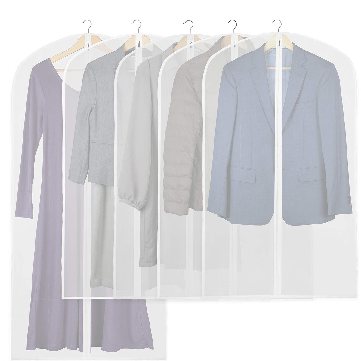 Simple Houseware 40-Inch Translucent Garment Bags with Zipper, 5 Pack