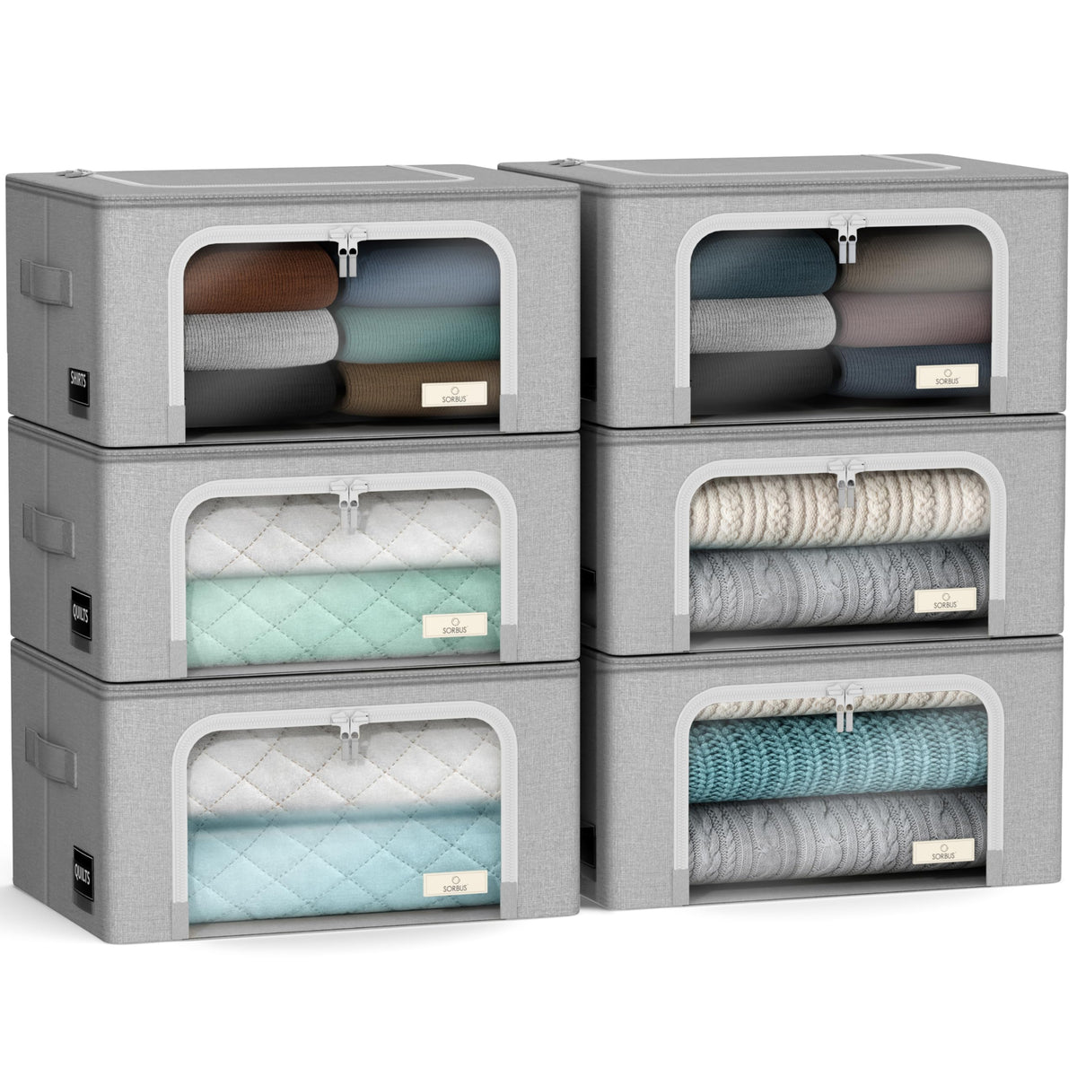 Sorbus Clothes Storage Bins, Clear Window & Handles (4 Pack, Beige)
