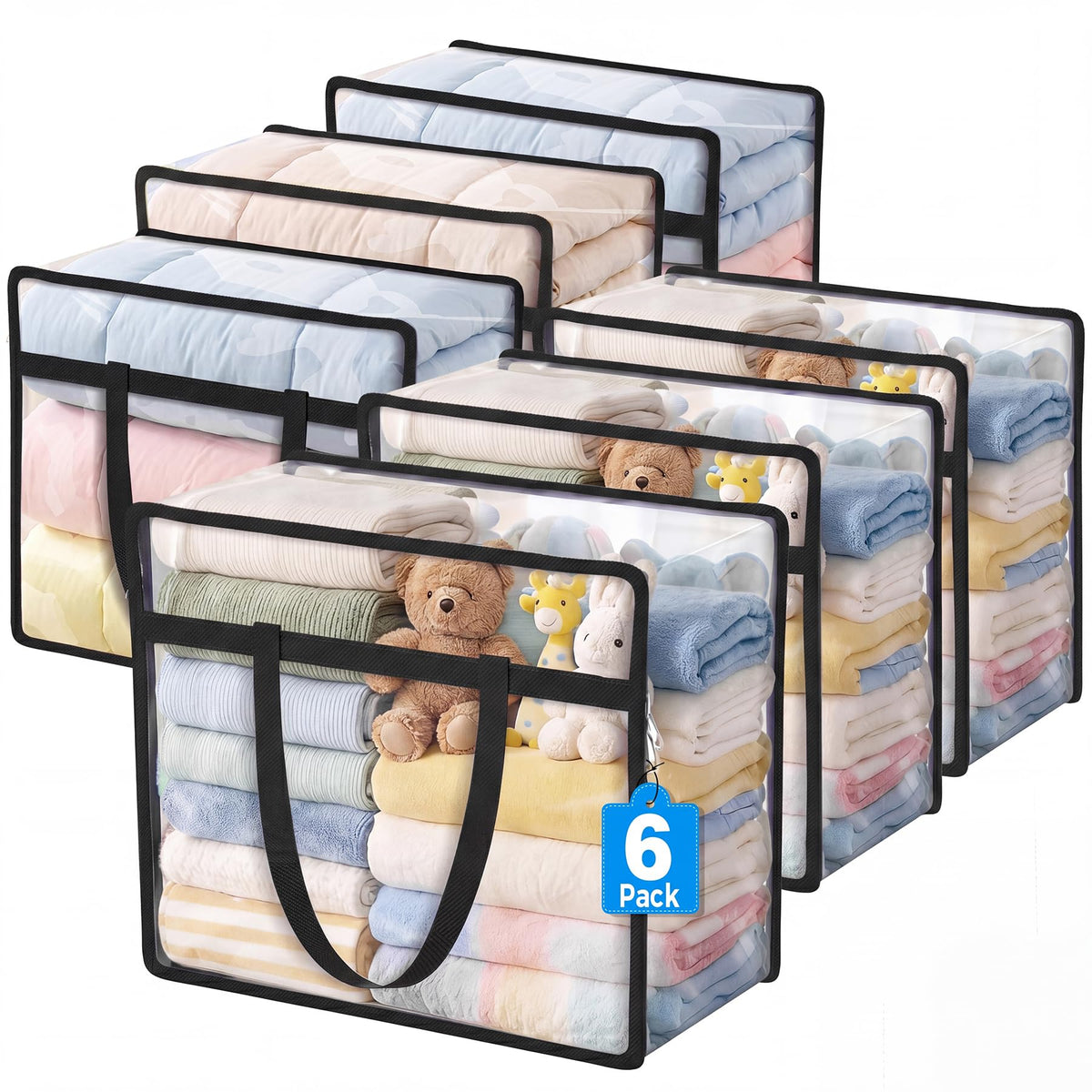 6 Pack Clear Storage Bags for Clothes, 45L Closet Organizers and Storage