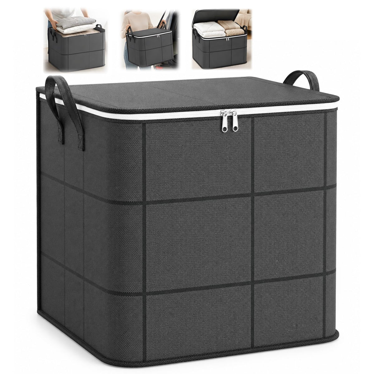 Spacious Moving Storage Bin Zippered Organizer for Quilts Bedding Sweaters Large Capacity Fabric Bag for Closet Moving Day Heavy Duty Extra Large Storage Totes with Handles Jumbo Moving Bag (1, 110L)
