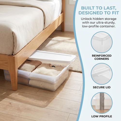 2 Pack 41 Qt Clear Under Bed Container, Stackable Storage Bin with Lid