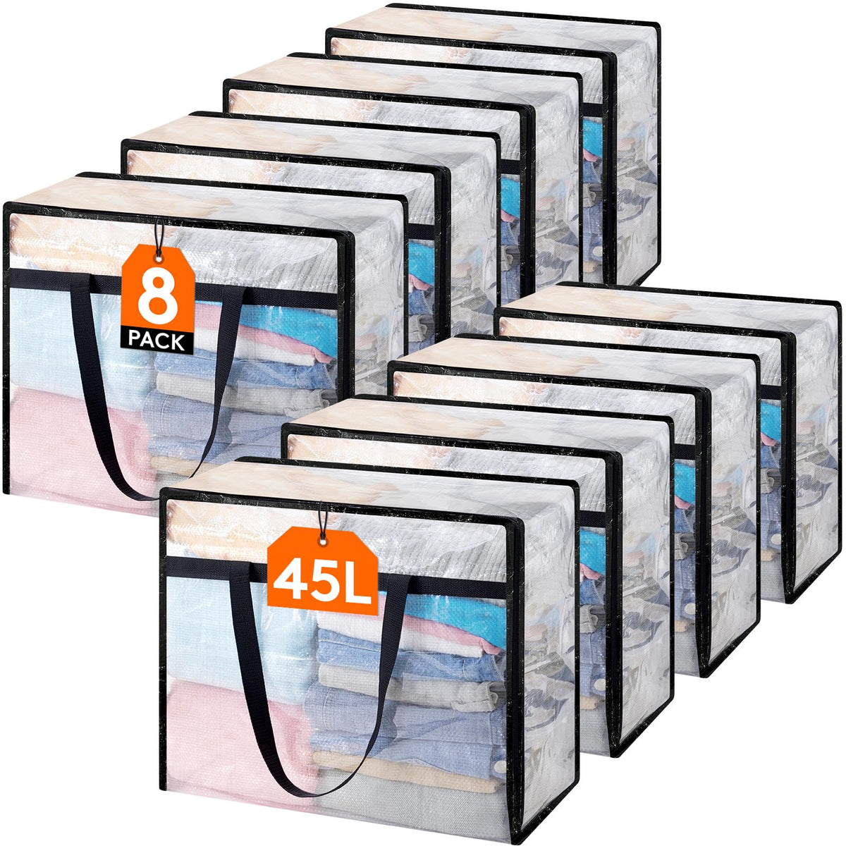Lifewit 6 Pack Clear Storage Bags, 45L Clothes Organizer with Zipper