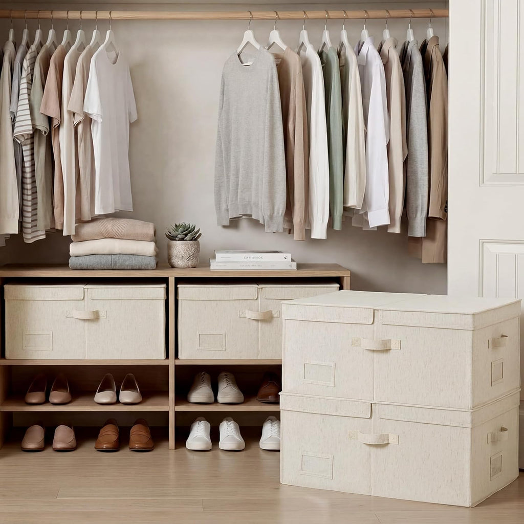 StorageWorks Large Decorative Storage Boxes with Lids, Beige Linen