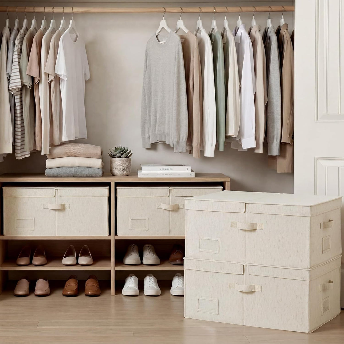 StorageWorks Large Decorative Storage Boxes with Lids, Beige Linen
