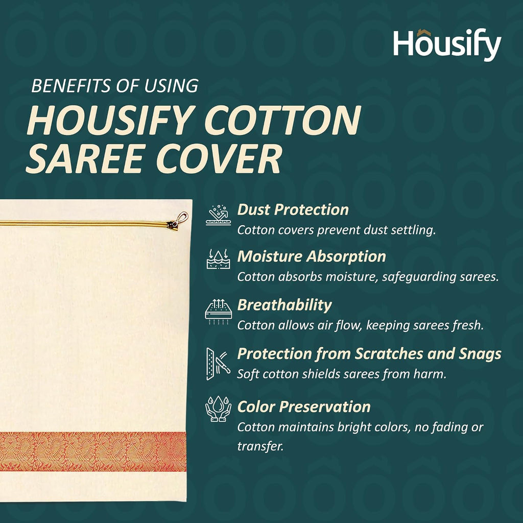 Cotton Saree Covers with ZIP - Pure Cotton 12 Big Size(16.5×14.5 Inches) Single Sari Storage Bags/Cover/Pouches for Packing New Sadi - Wardrobe Organizer for Sarees/Cloths With Window (12)