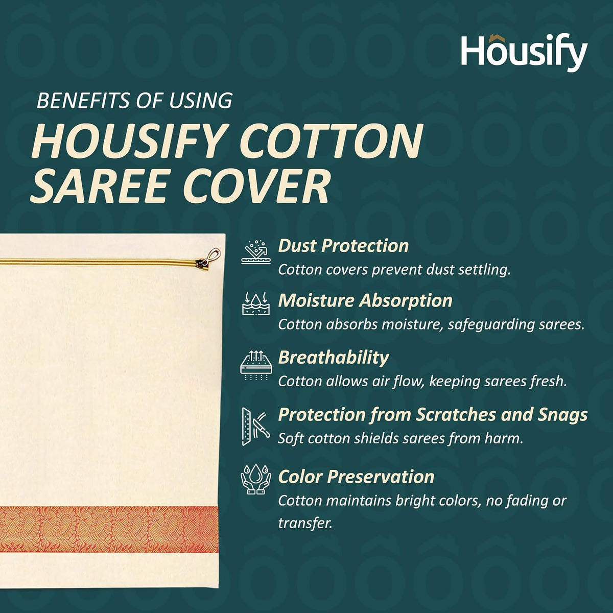 Cotton Saree Covers with ZIP - Pure Cotton 12 Big Size(16.5×14.5 Inches) Single Sari Storage Bags/Cover/Pouches for Packing New Sadi - Wardrobe Organizer for Sarees/Cloths With Window (12)
