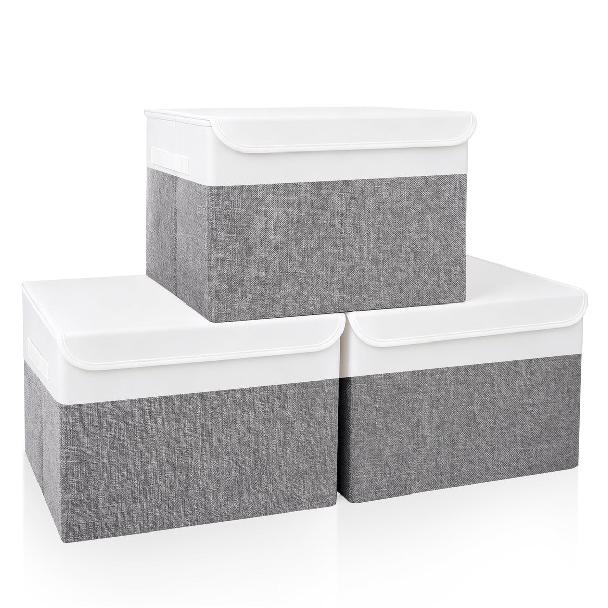 Bagnizer Large 22 Quart Linen Fabric Foldable Storage Bin Cube Organizer Basket with Flip-Top Lid & Handles, Clothes Blanket Box for Home, Office, Closet, Gray, 4 Pack 14.6 x 9.5 x 9.5”