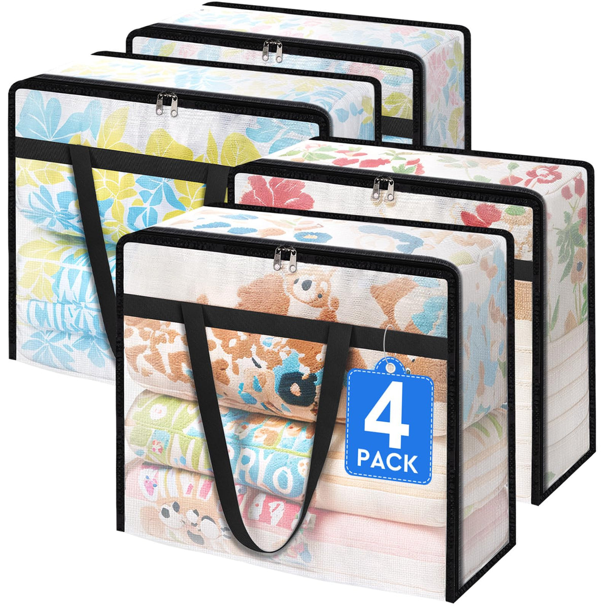 TasticTotes 6 Pack Clear Storage Bags for Comforter, Clothes & Bedding, 40L