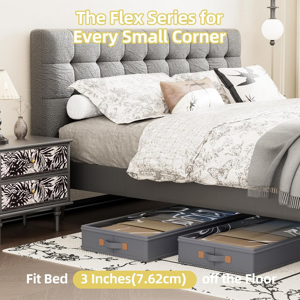 2Pack 3 Inches Low Profile Under Bed Storage Container With Lid, Drak Grey