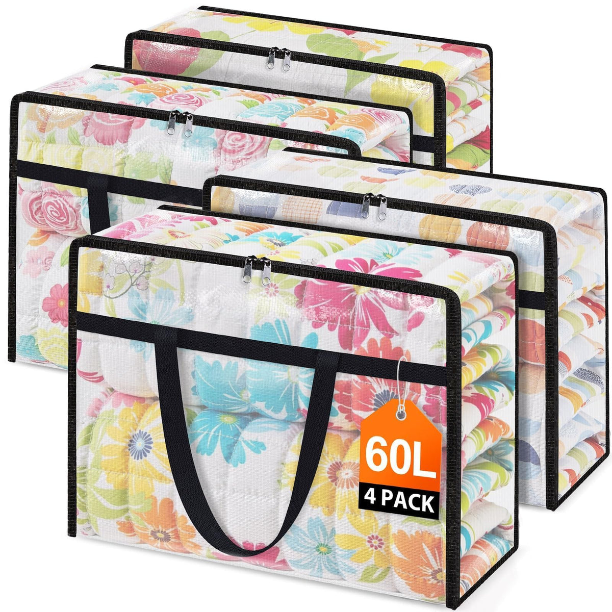 4 Packs 60L Clear Under Bed Storage Containers, Large Clothes Storage Bags