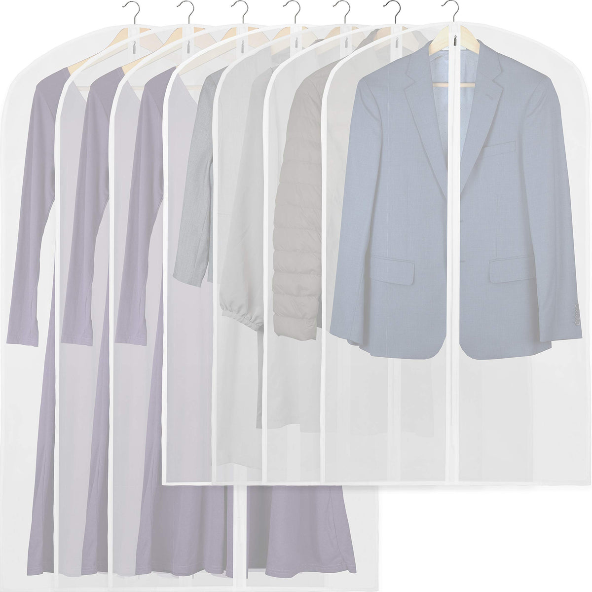Simple Houseware 40-Inch Translucent Garment Bags with Zipper, 5 Pack
