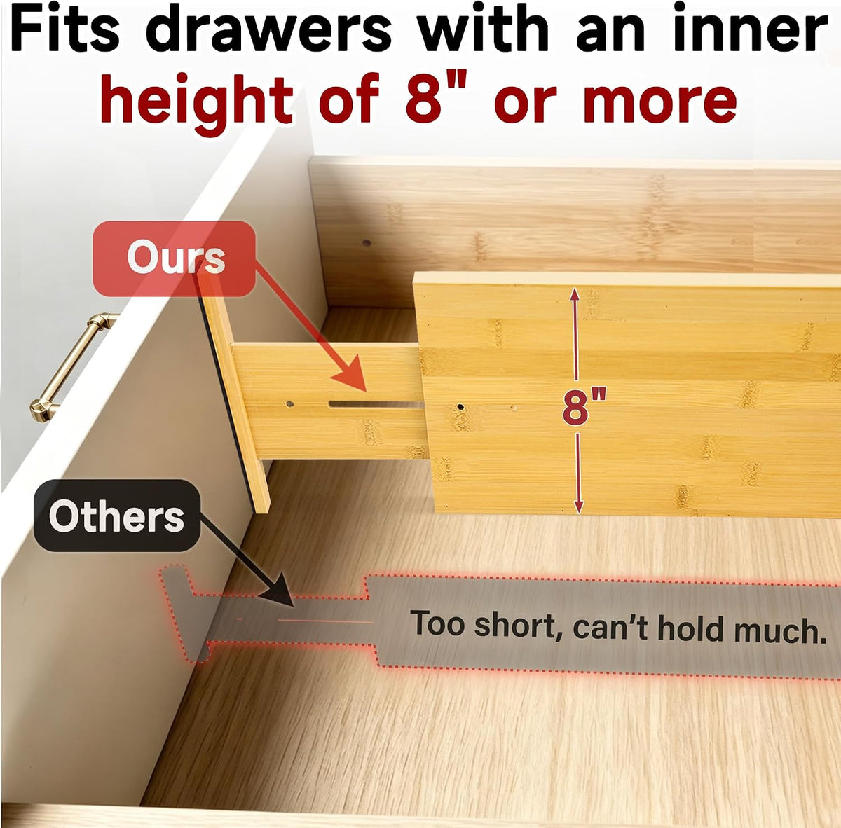 4 Pack Deep Drawer Dividers for Clothes Dresser 8" Hight