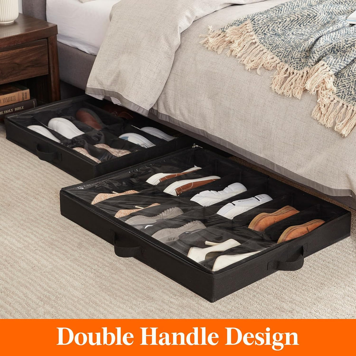 Lifewit Under Bed Shoe Storage Organizer Container, 3 Pack(12 Shoes Cells)