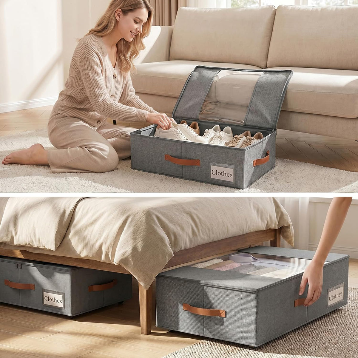 TOSKING 2-Pack Under Bed Storage Bins with Wheels, Gray