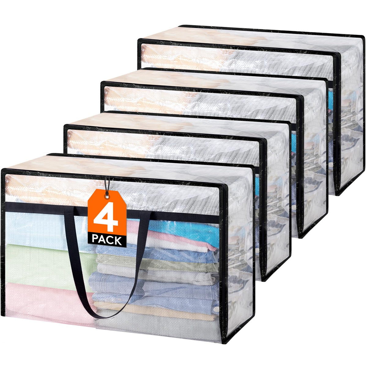 Lifewit 6 Pack Clear Storage Bags, 45L Clothes Organizer with Zipper