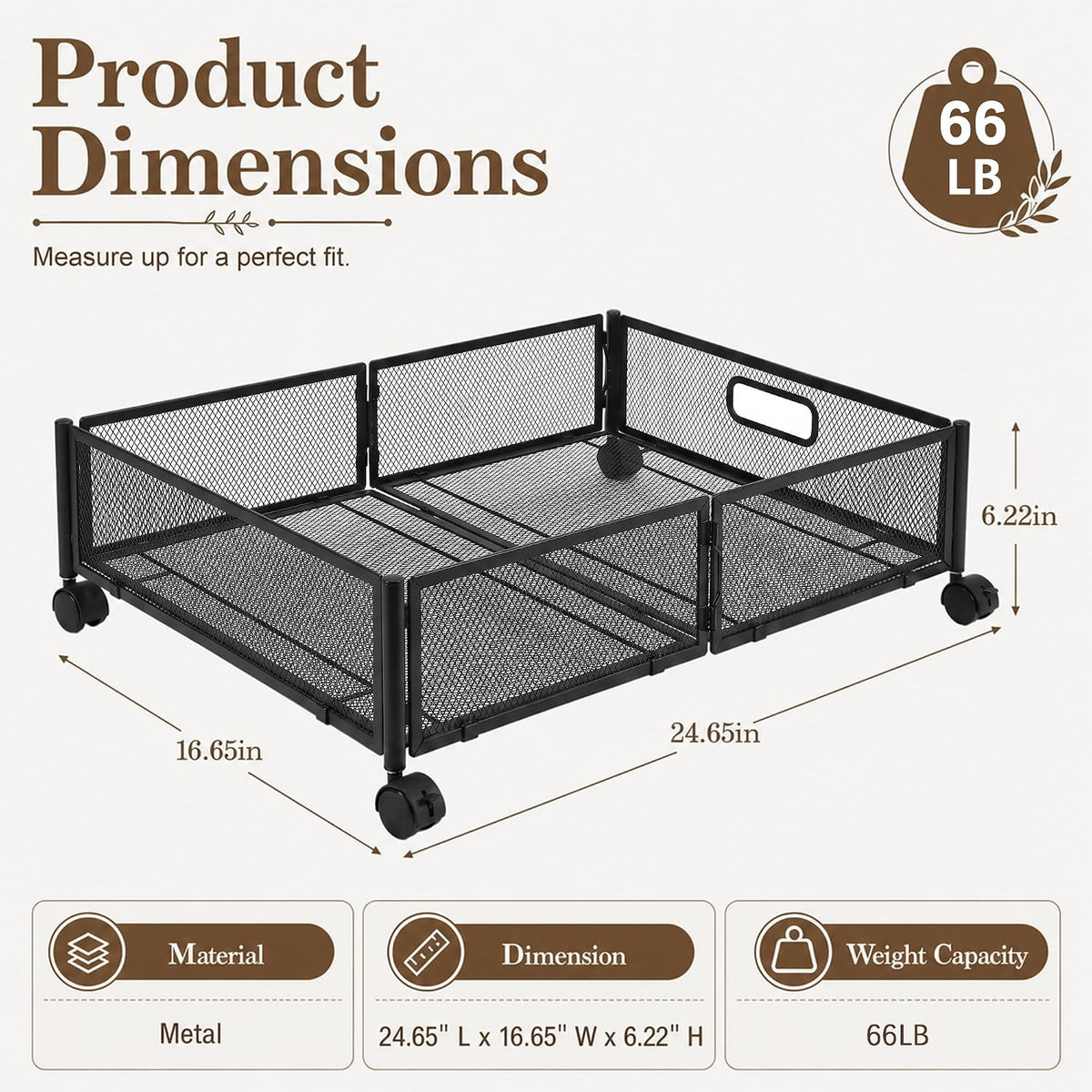 VECELO Under Bed Storage Containers with Wheels, Foldable Shoe Organizer Drawer with Handles, Space Saving for bedroom, Tool-free Assembly, 2 Pack
