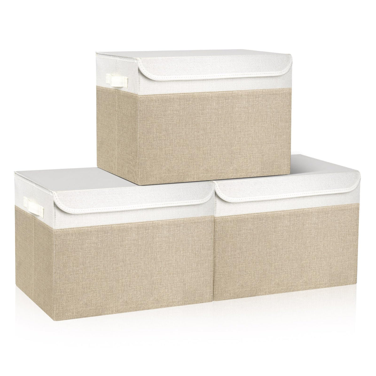 Bagnizer Large 22 Quart Linen Fabric Foldable Storage Bin Cube Organizer Basket with Flip-Top Lid & Handles, Clothes Blanket Box for Home, Office, Closet, Gray, 4 Pack 14.6 x 9.5 x 9.5”